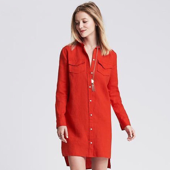 BANANA REPUBLIC PANTONE LINEN SHIRTDRESS SZ 4 - Picture 2 of 3